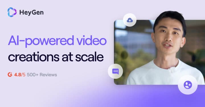 A digital avatar with a human face and shoulders on a screen, with language selection options and a dubbing…