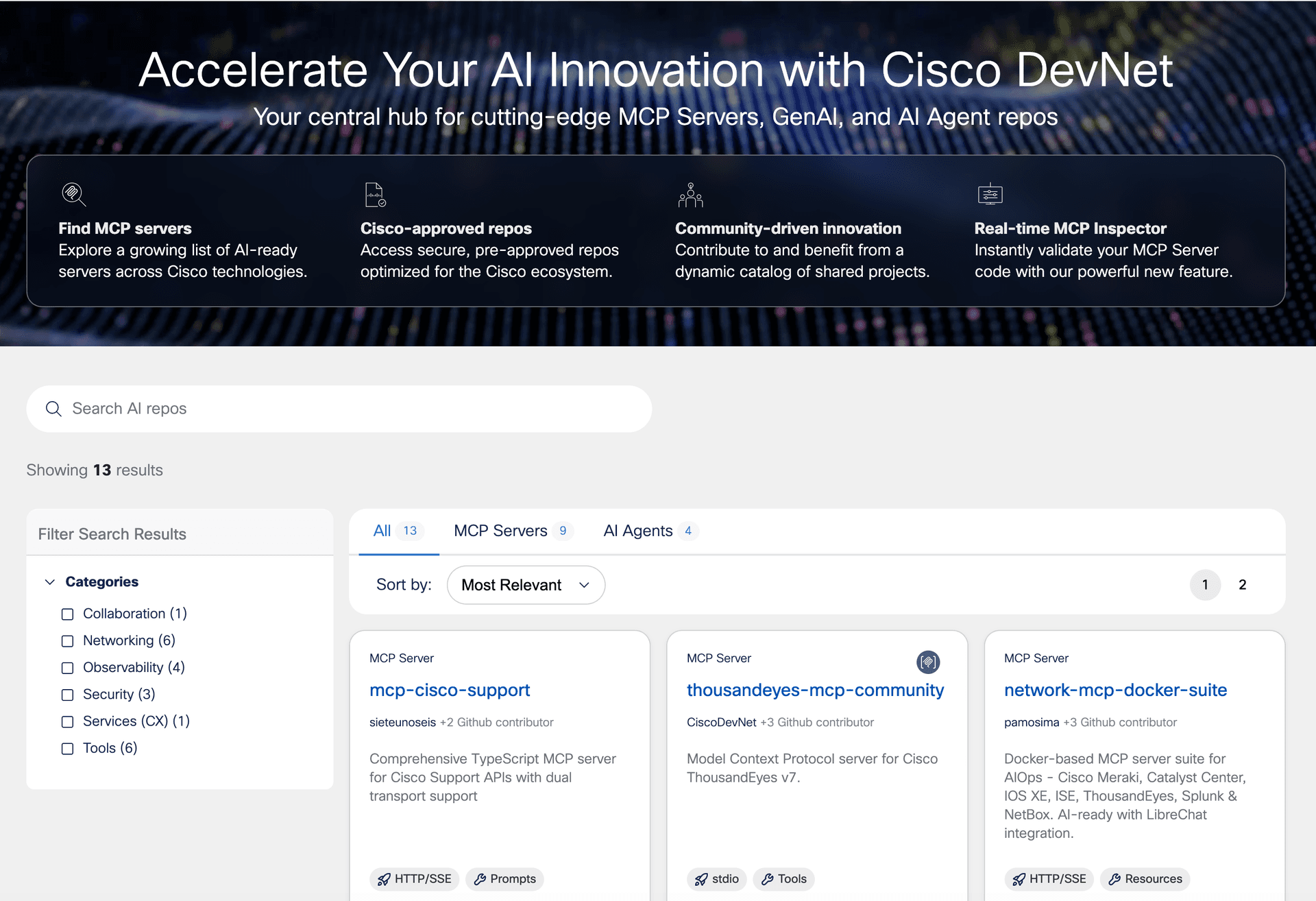 Developer using AI coding assistant with Cisco DevNet MCP server integration, showing API documentation and code…