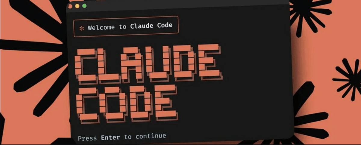 Developer typing code on a laptop with AI interface showing Claude Code's reasoning engine, context, skills, hooks…
