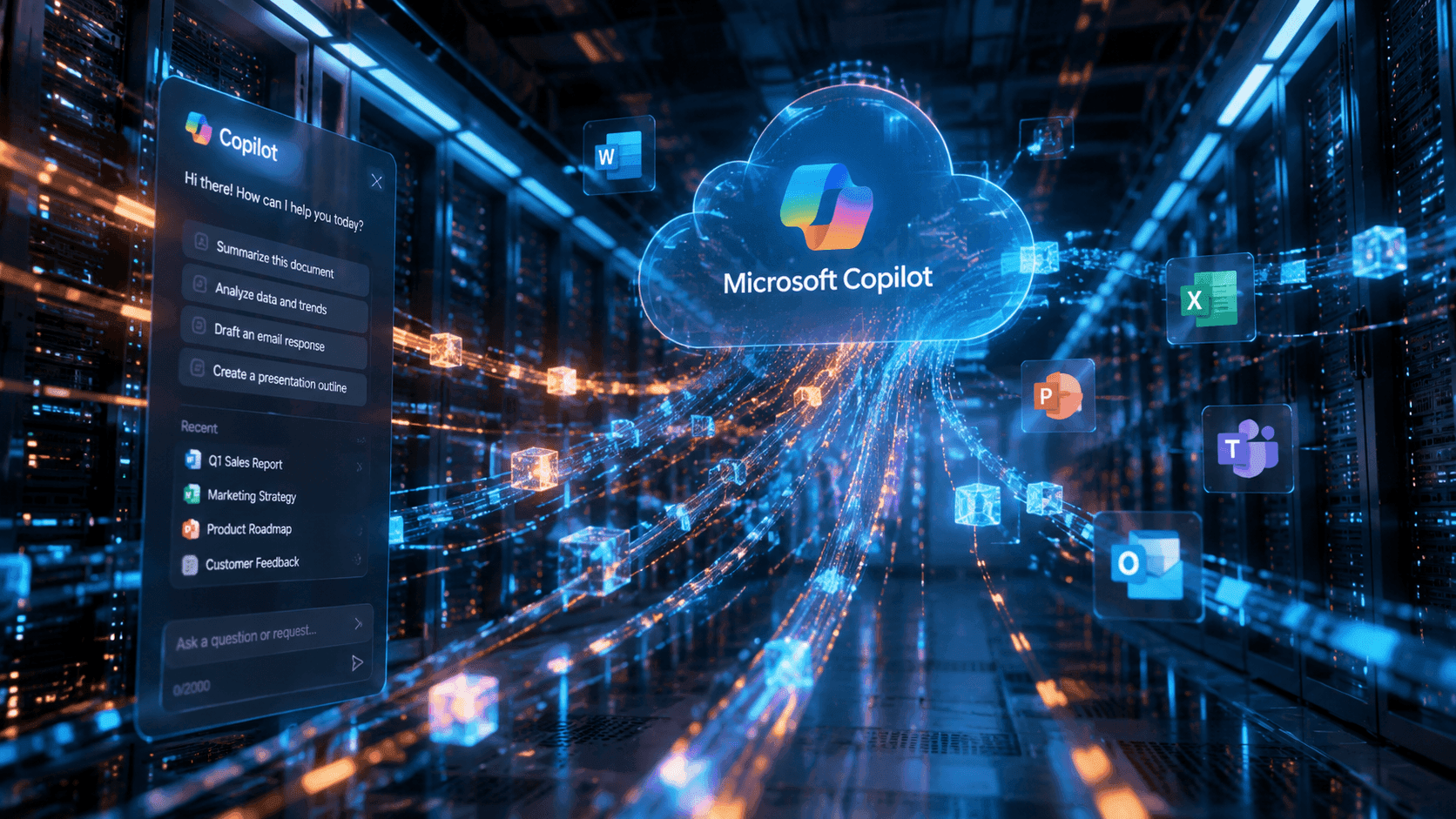 Microsoft executive at a podium announcing Copilot pricing changes, with a slide showing DeepSeek V4 logo and token…