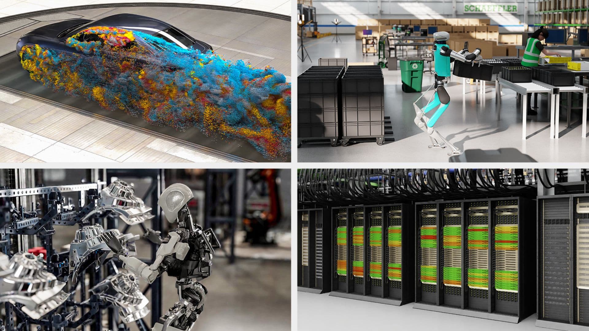 A South Korean engineer monitors a digital twin of a power plant on a large screen, with data center racks and…