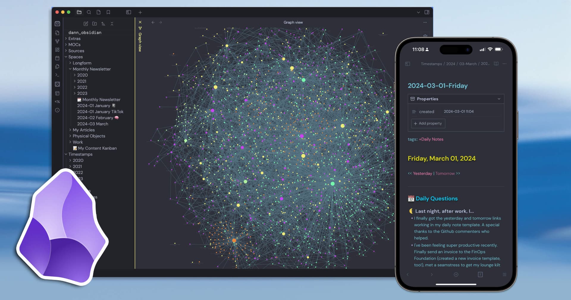 Developer using Obsidian vault as project brain for Claude Code, showing custom command interface and parallel agent…