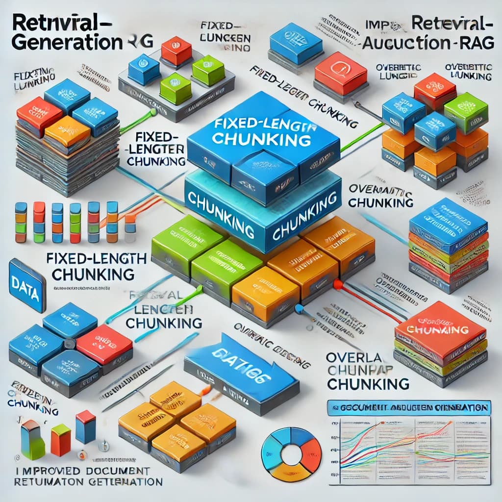 Researcher analyzing a graph comparing chunking strategies for RAG systems, with oil and gas documents and…
