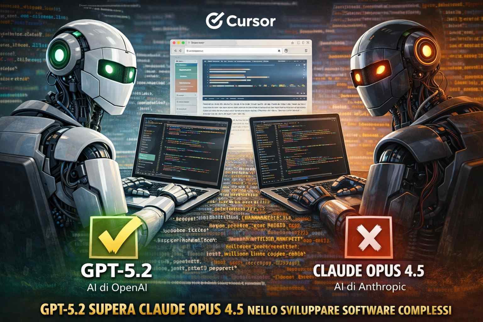 A bar chart comparing Cursor Composer 2.5, Opus 4.7, and GPT-5.5 performance scores and costs, with Composer 2.5…