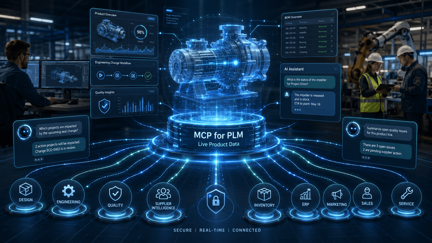 Propel Software team presents the first production MCP server for PLM on a conference stage, with a large screen…