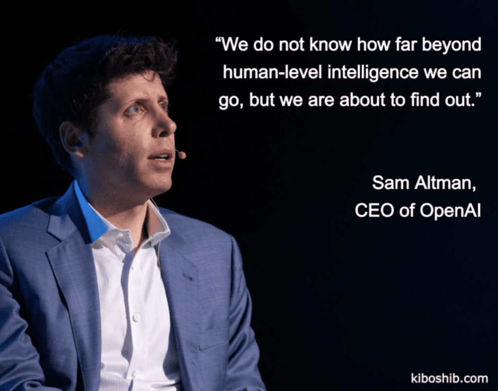 Sam Altman, CEO of OpenAI, speaks earnestly into a microphone at a tech conference, emphasizing human-centered AI…