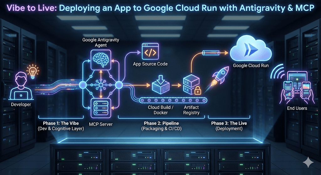 Developer typing code on a laptop with Google Cloud console and AI assistant interface visible on screen