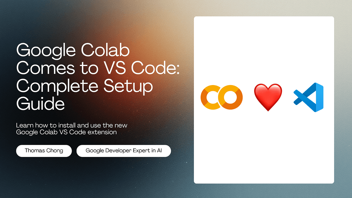 Screenshot of VS Code editor with Google Colab integration panel open, showing a connected T4 GPU status badge and…