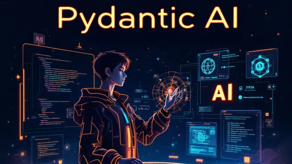 A developer using a visual drag-and-drop interface on a screen to connect AI agent nodes, with Python code snippets…