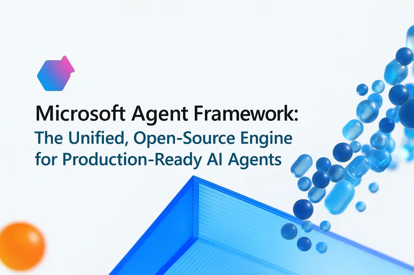 Multi-agent orchestration framework diagram showing interconnected agent nodes coordinating tasks, with a Microsoft…