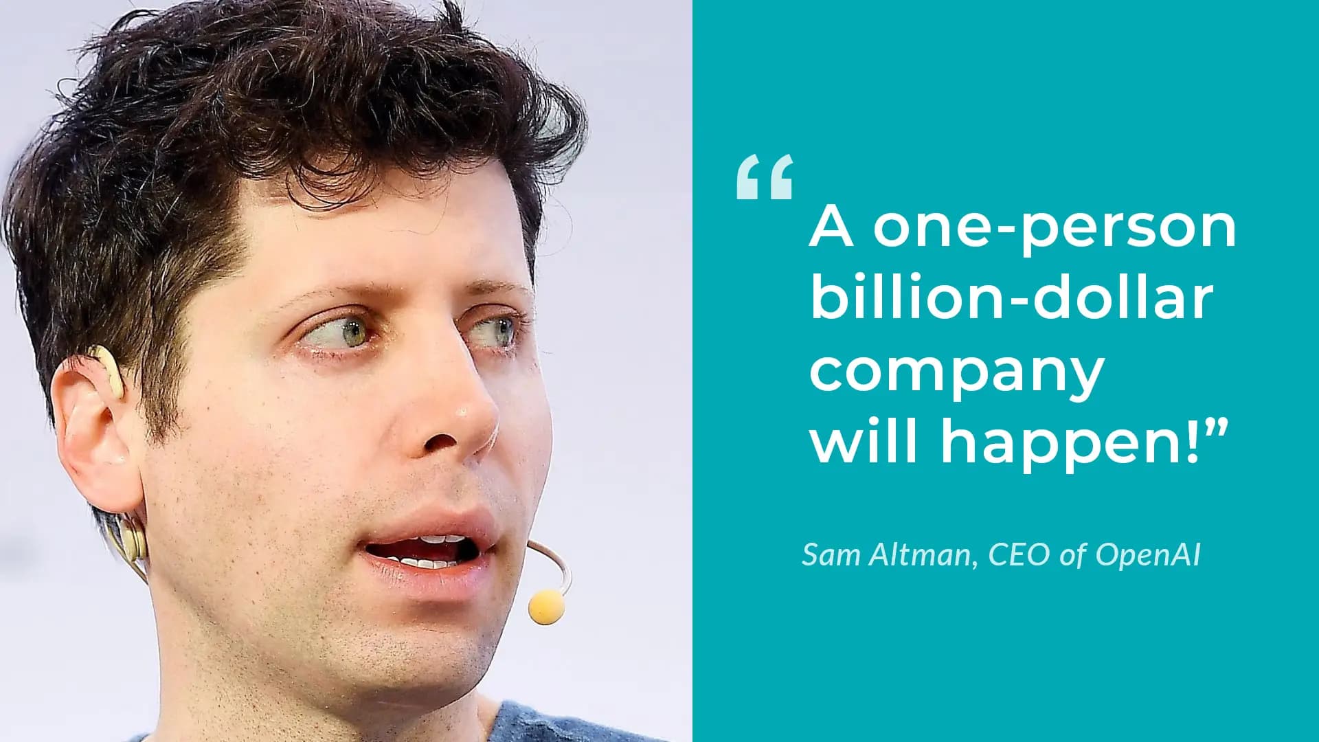 Sam Altman speaking on stage, gesturing with one hand, likely discussing AI's impact on business scale and…