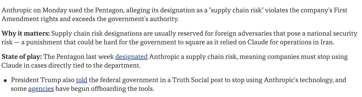 Anthropic Takes Legal Stand: AI Company Sues Pentagon Over 'Supply Chain Risk' Designation