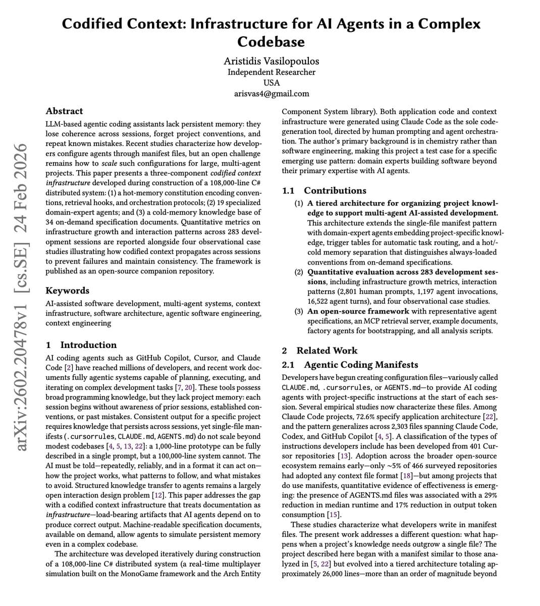 Beyond Single Prompts: How 'Codified Context' Solves AI's Memory Problem in Large-Scale Development