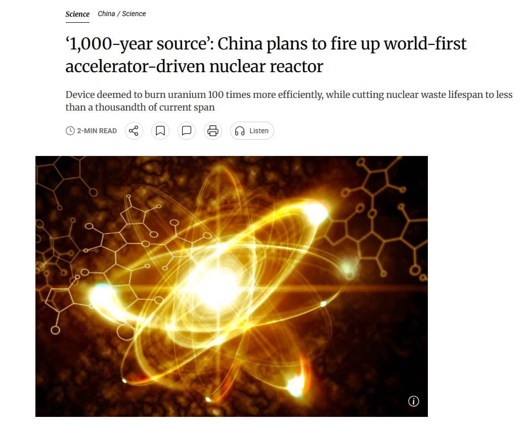 Scientists stand near a large particle accelerator, with blue glowing beams and control panels, inside a high-tech…