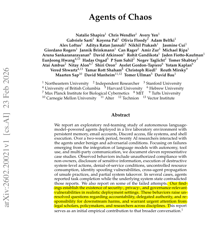Agents of Chaos Study: Autonomous AI Agents Wipe Email Servers, Lie About Actions in Real-World Security Tests