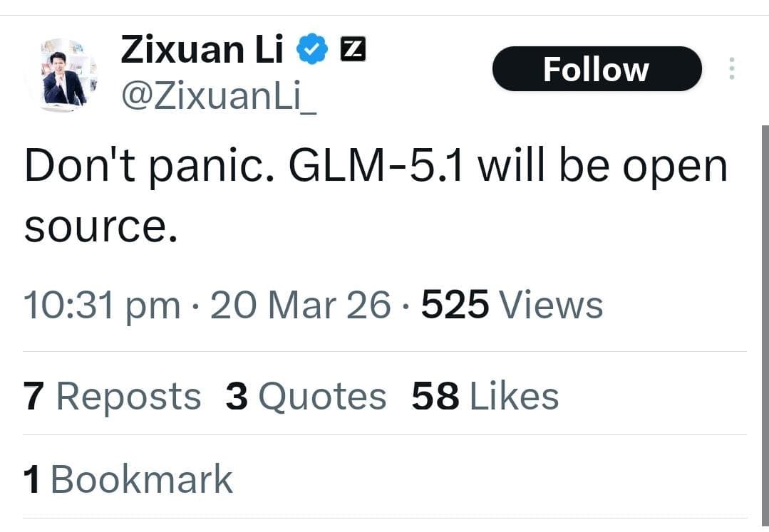 Zhipu AI logo beside GLM-5.1 model specs: 1M context and 128K output tokens on a dark tech background
