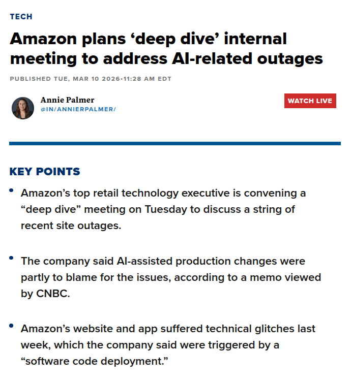Amazon engineers huddle around monitors displaying error logs, with a large red outage dashboard visible in the…