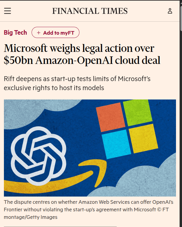 Microsoft Threatens Legal Action Against Amazon, OpenAI Over Alleged $50B Azure Contract Breach