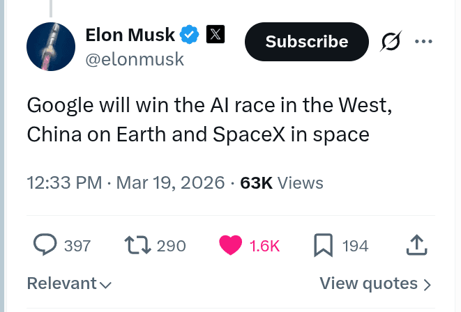 Rohan Paul's tweet shares an article link declaring China will win the global AI race, with a neutral expression and…