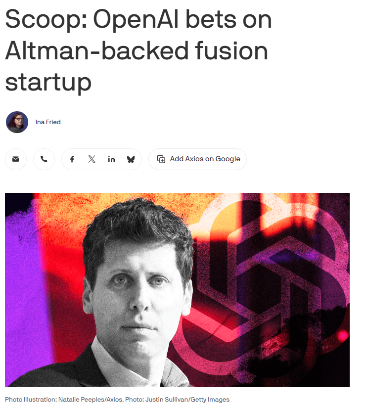 OpenAI CEO Sam Altman shakes hands with Helion Energy executives in a high-tech conference room, fusion reactor…