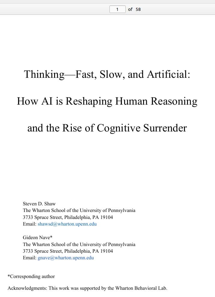 Wharton Study: 'Cognitive Surrender' to AI Leads to 79.8% Error Adoption Rate, Undermining Human Review