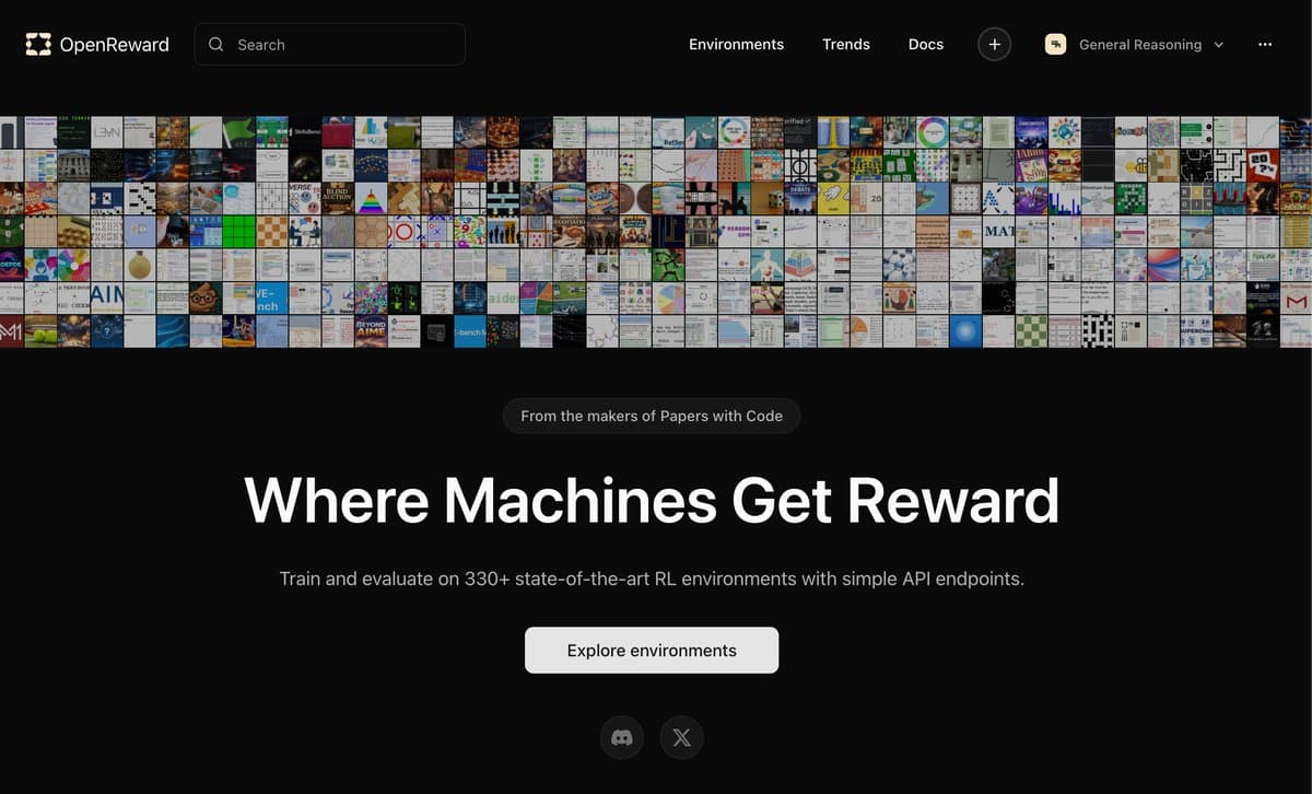 Ross Taylor's OpenReward service dashboard displaying reinforcement learning environment scaling metrics and…
