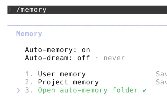 A software interface showing Claude Code with a MEMORY.md file sidebar and a subagent tool labeled 'Auto-dream'…