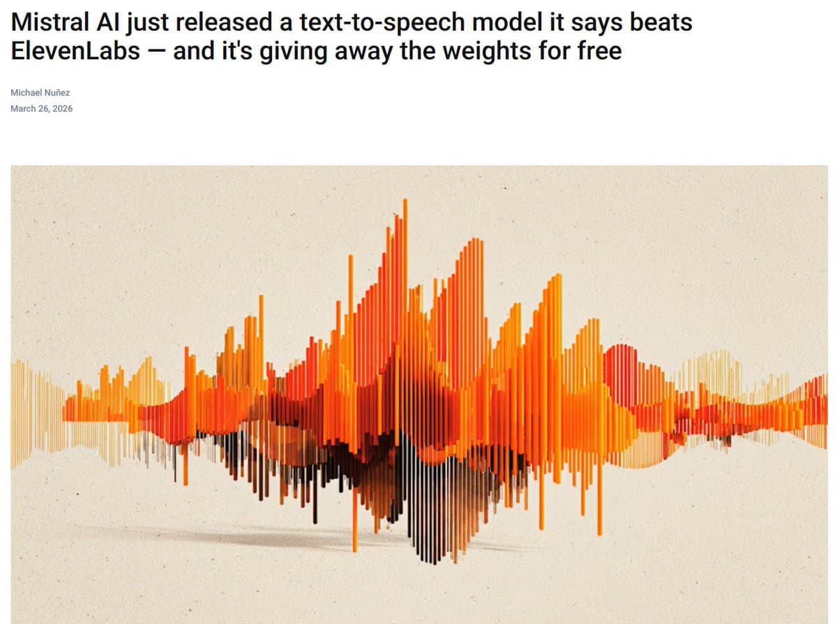 Mistral AI's Voxtral TTS model interface with voice cloning and text-to-speech controls, performance charts showing…