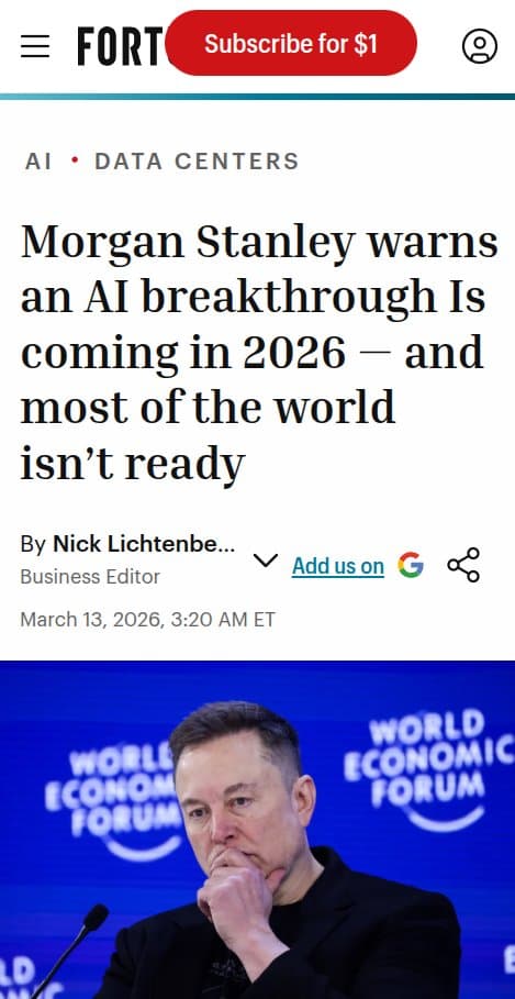 A Morgan Stanley report chart shows AI compute rising 10x, with a graph predicting 18 GW U.S. power shortfall by…
