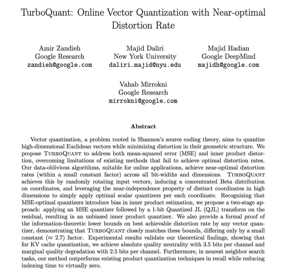 A Google researcher points to a data flow diagram showing KV cache compression from 32-bit to 3-bit, with GPU memory…