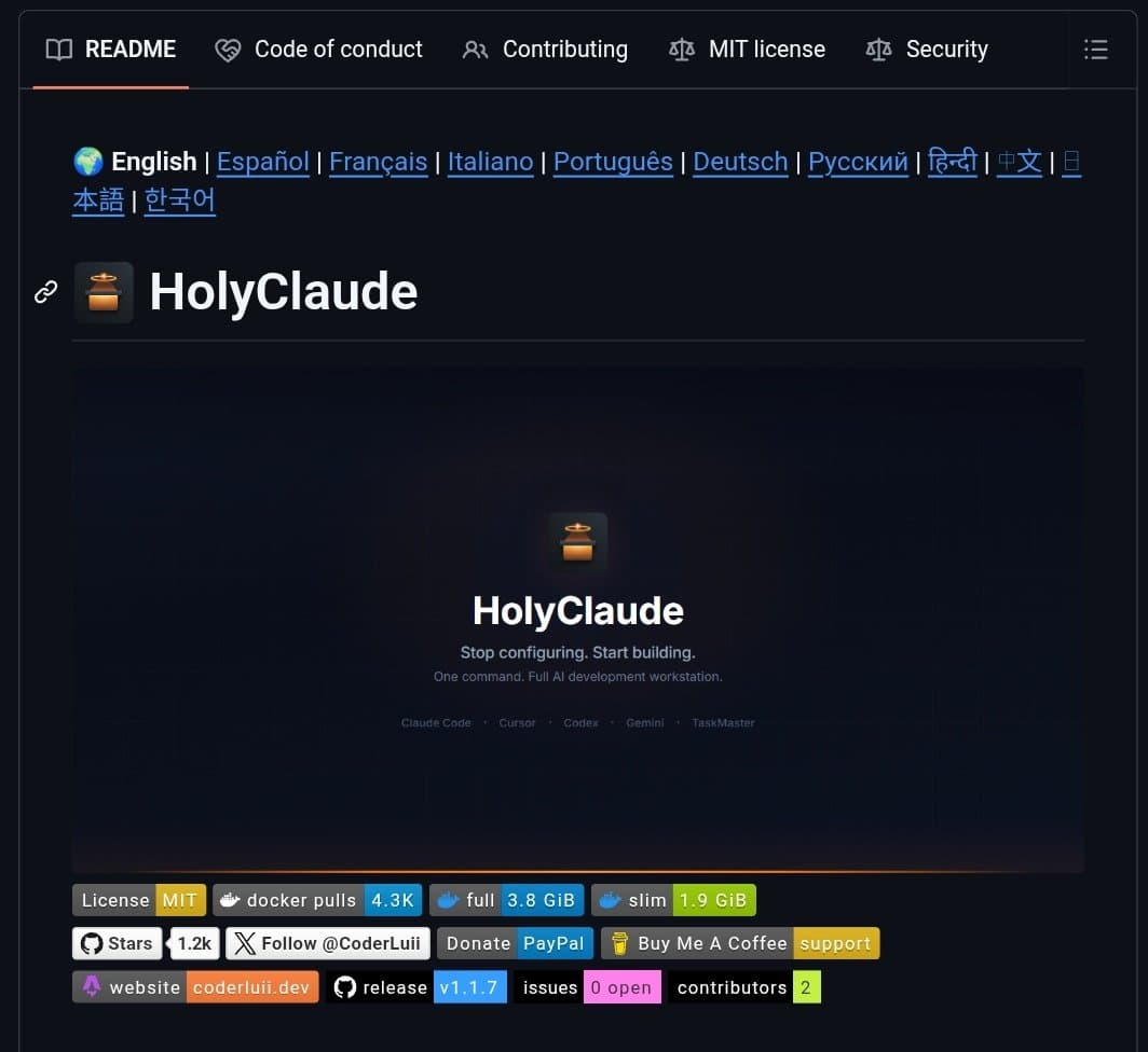 Screenshot of a terminal and browser UI showing Docker Compose setup with Claude Code, Gemini, and multiple…