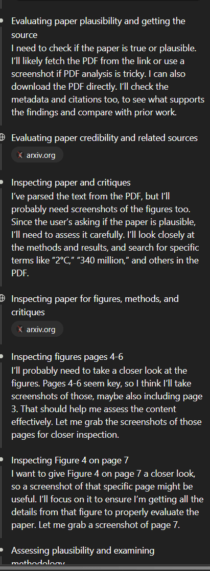 OpenAI ChatGPT GPT-5.4 Pro interface analyzing a scientific paper, highlighting figures and extracting visual data…