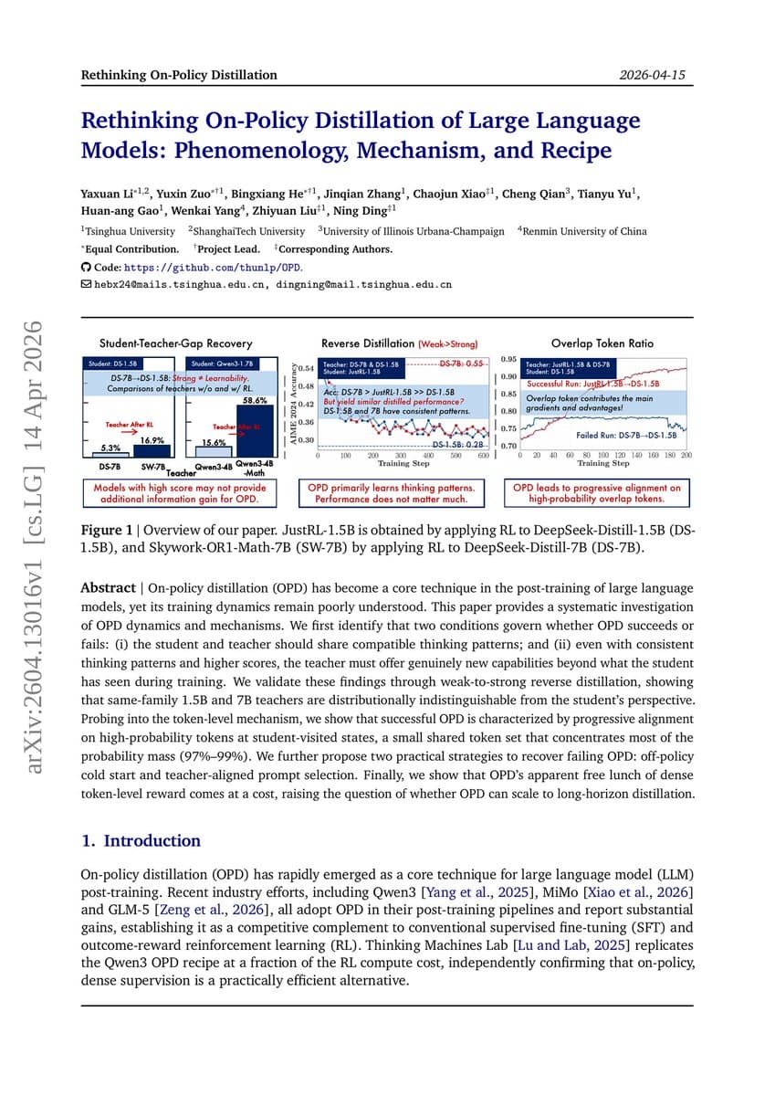 Tsinghua Researchers Diagnose On-Policy Distillation Failures, Propose Fixes