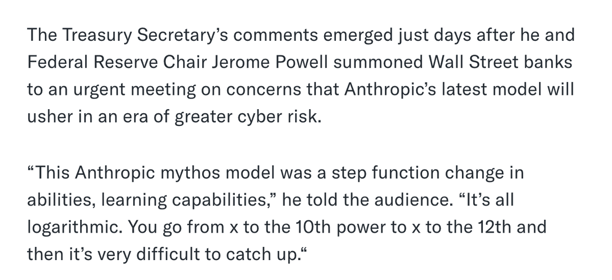 Treasury Secretary Calls Claude Mythos a 'Step Function Change' in AI