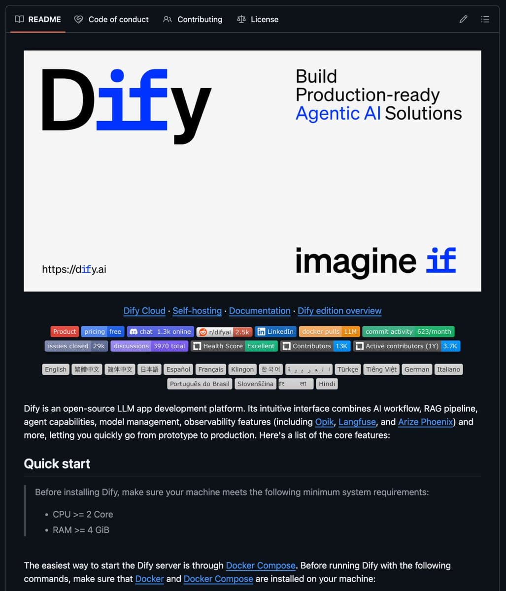 A developer drags and connects AI workflow blocks on a Dify low-code interface, with RAG, agent, and LLM nodes…