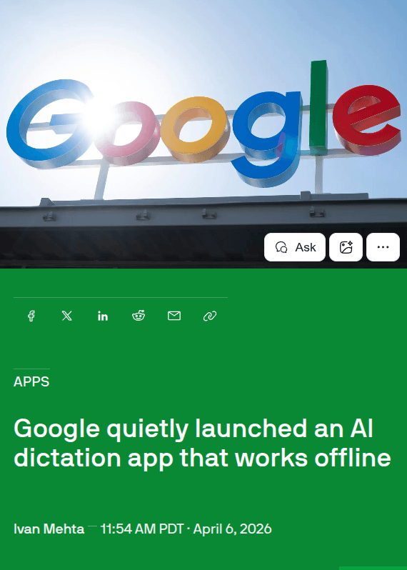 A person dictating into an iPhone on a desk, with the AI Edge Eloquent app interface showing transcribed text and a…