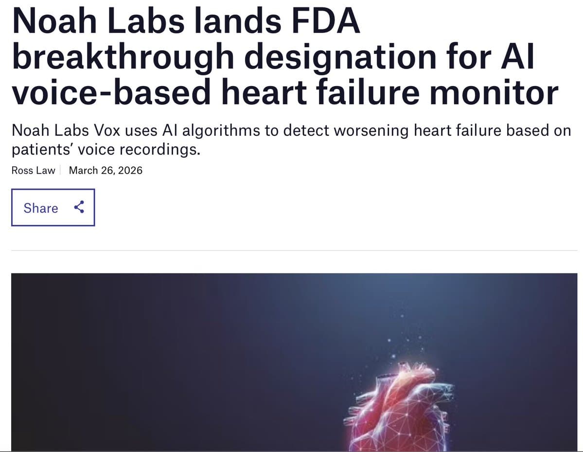 FDA-Designated AI 'Vox' Detects Heart Failure from 5-Second Voice Clip
