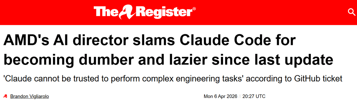 An AMD AI director points to a screen displaying a graph tracking Claude Code quality decline, with 234k tool calls…
