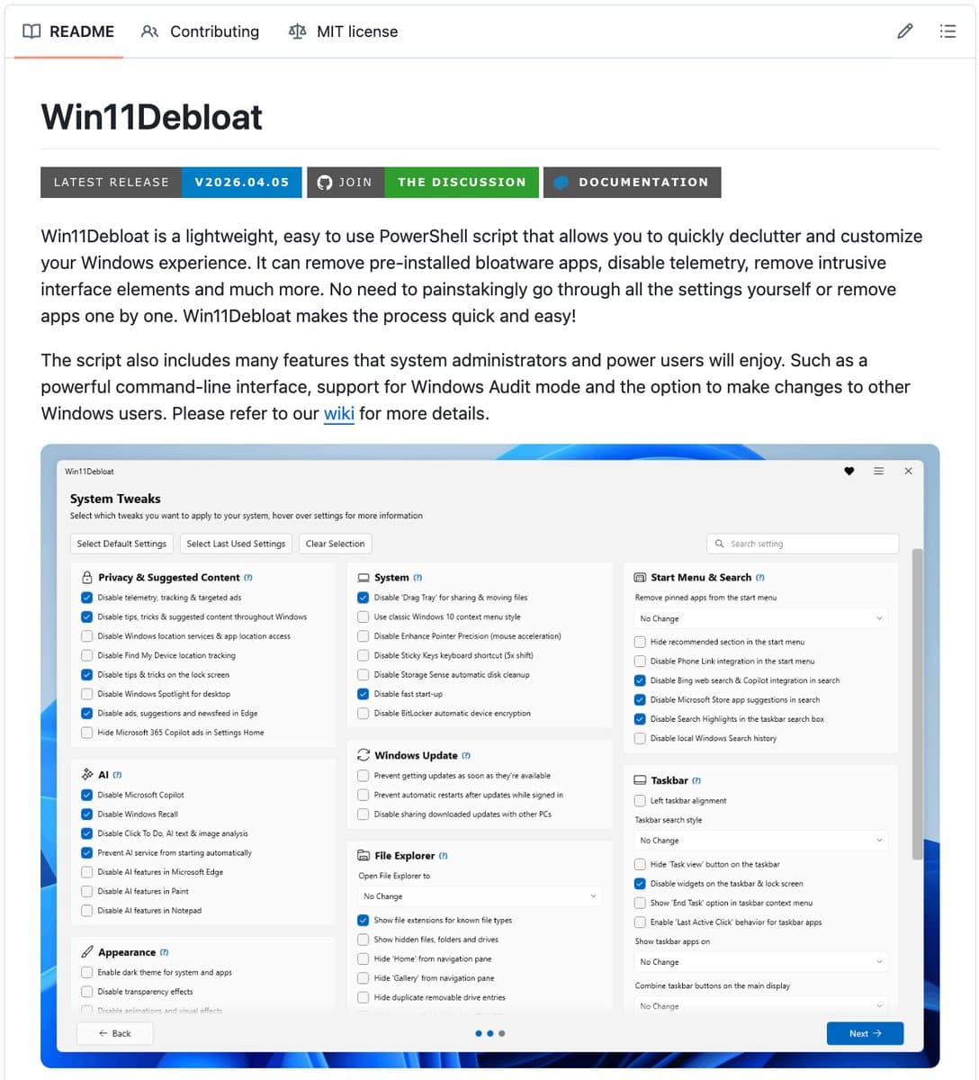 Win11Debloat Script Disables Copilot, Recall, Removes Windows AI Bloat