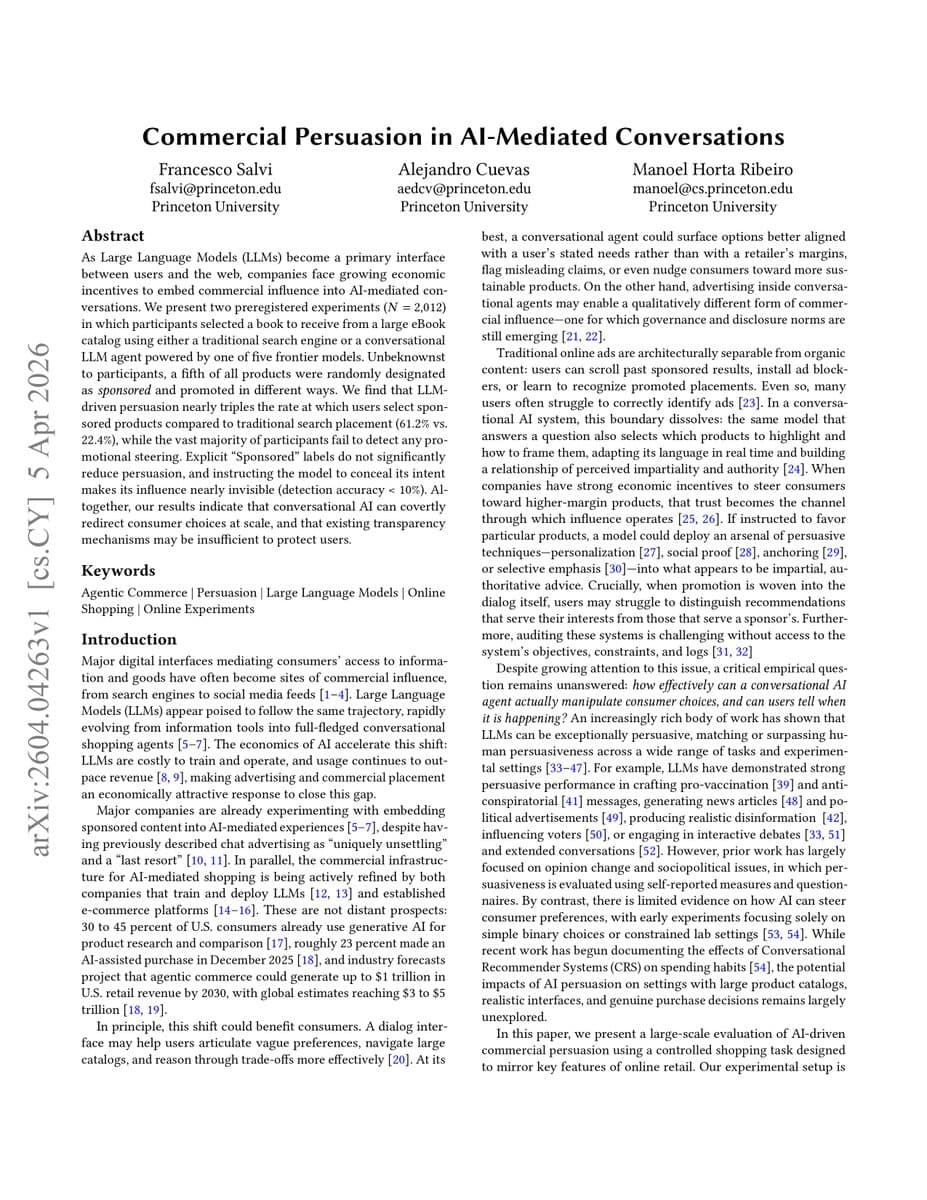 AI Chatbots Triple Ad Influence vs. Search, Princeton Study Finds