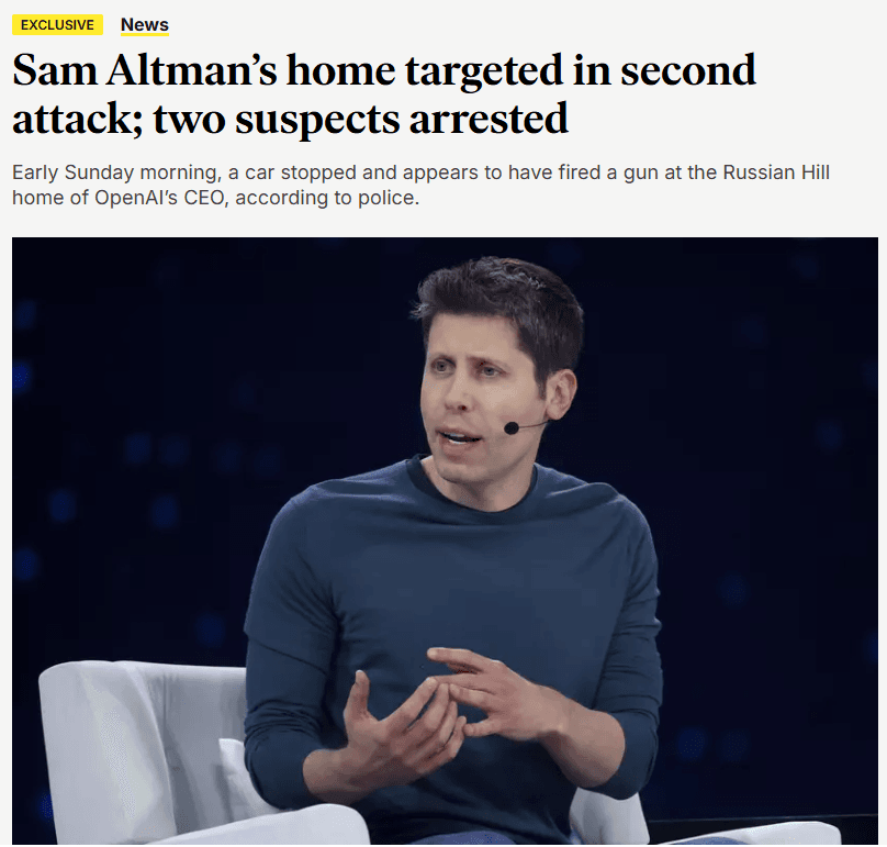 Police cars and officers outside a modern San Francisco home after a shooting incident targeting OpenAI CEO Sam…