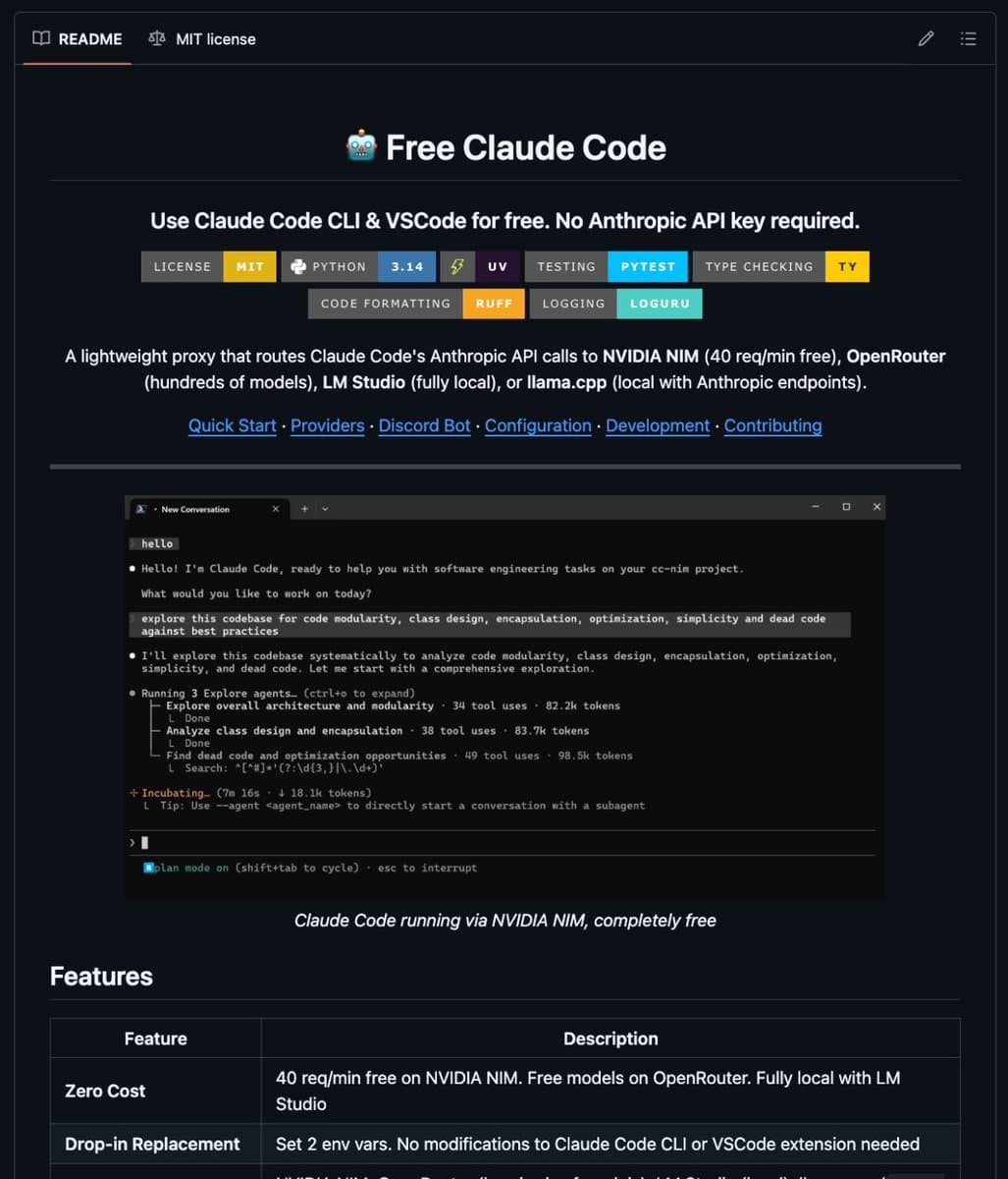 Free-Claude-Code Proxy Routes Anthropic API to Free NVIDIA NIM Models