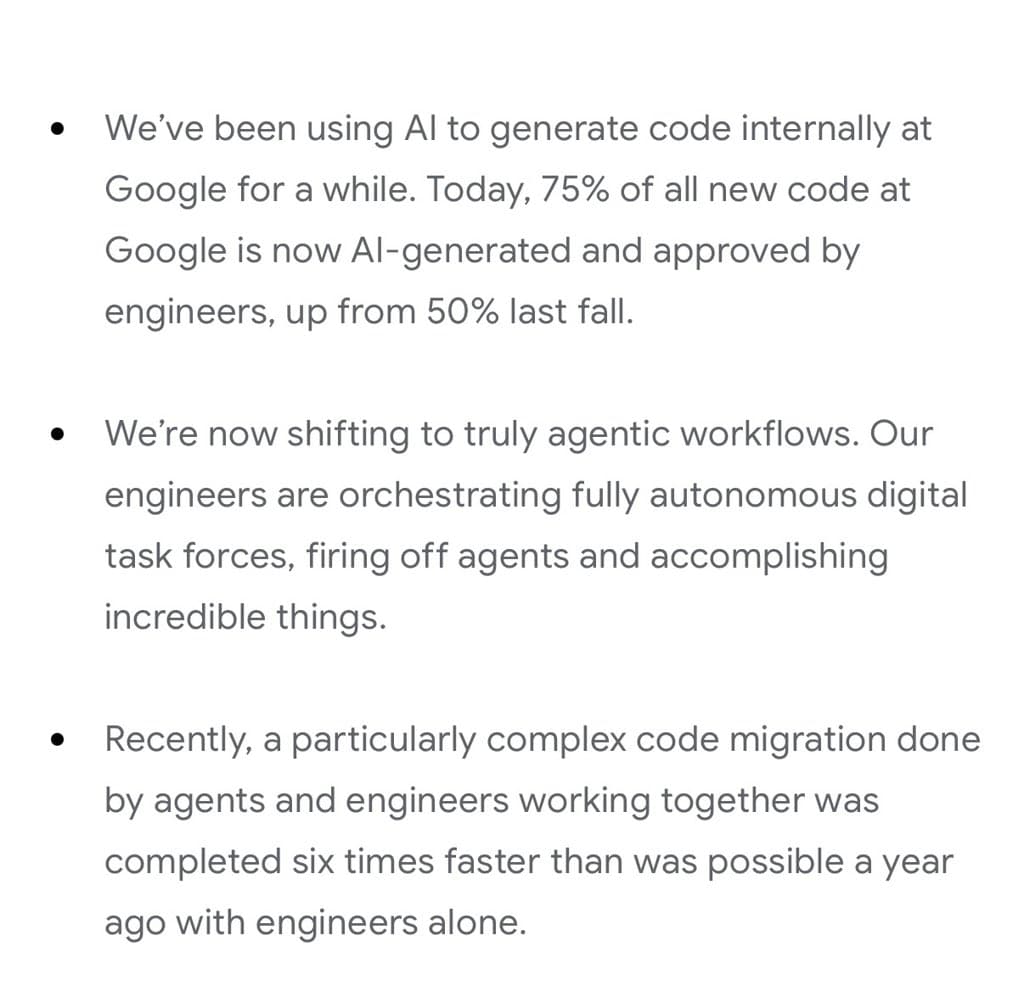 Google Hits 75% AI-Generated Code, Up From 50% in Fall 2025