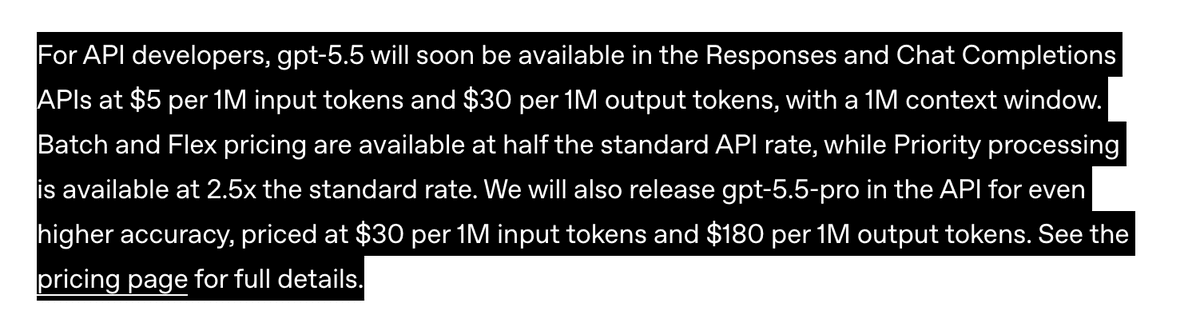 OpenAI GPT-5.5 Pricing Doubles to $5/$30 per 1M Tokens