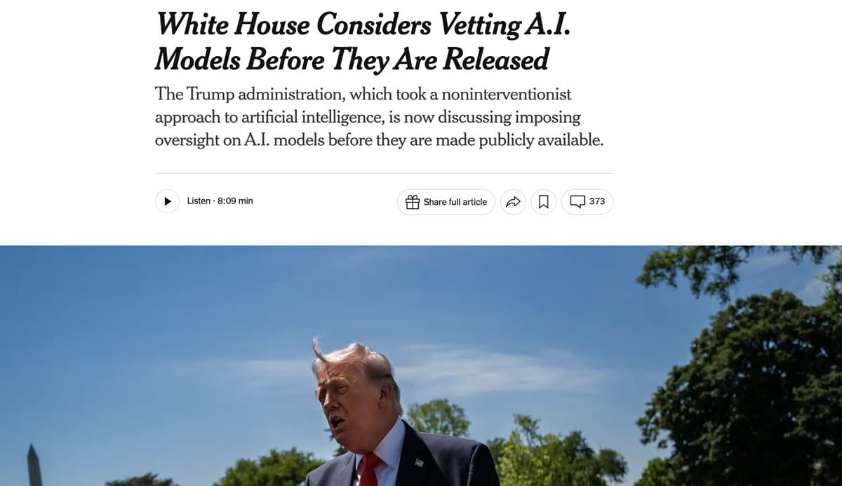 White House officials and tech executives from Anthropic, Google, and OpenAI meet around a conference table…