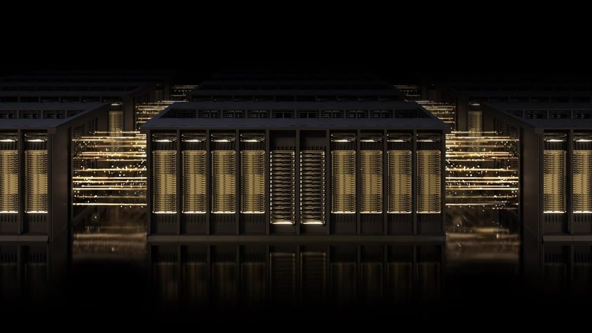 NVIDIA engineers working on server racks with cables connected to Blackwell GPUs, illustrating data flow across 64…