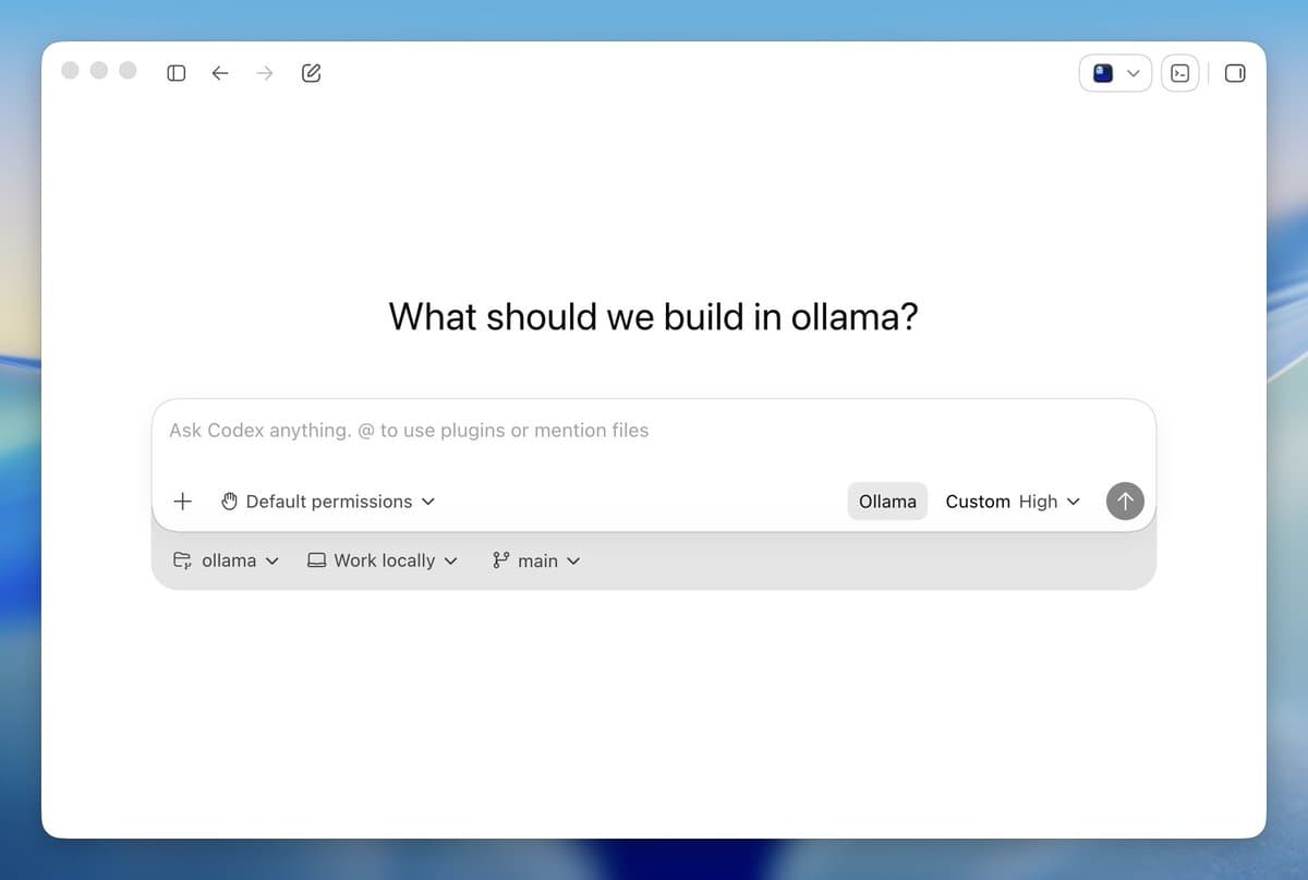 Terminal window showing Ollama running Codex locally with DeepSeek V4, Gemma 4, and Qwen 3.6 model options…