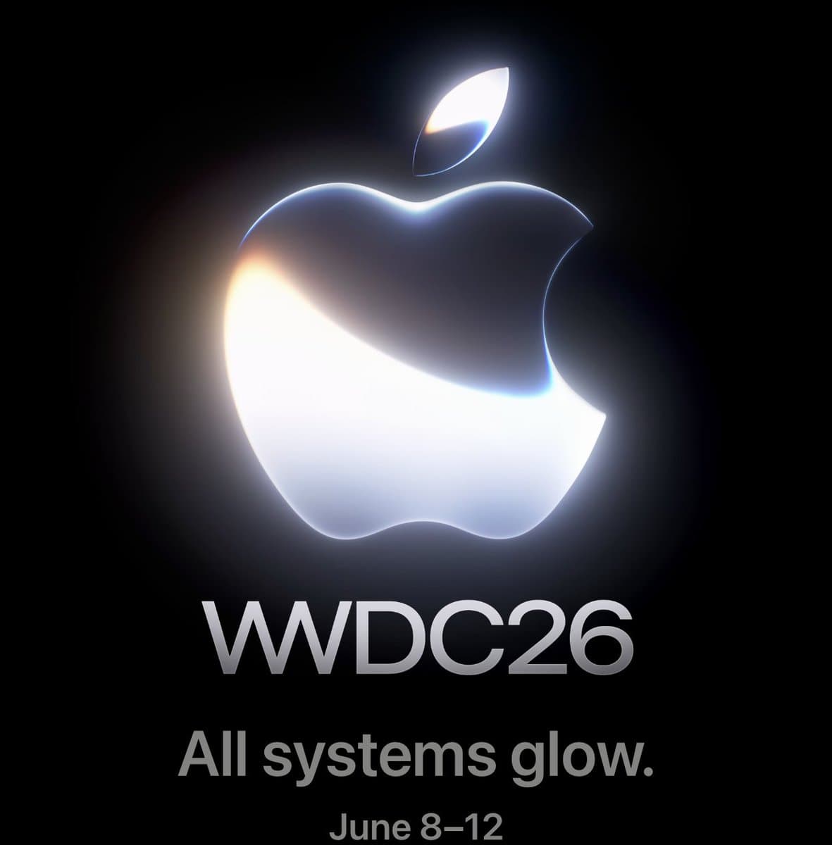 Apple CEO Tim Cook on stage at WWDC 2026 presenting a new Gemini AI model on a large screen, with iOS interface…