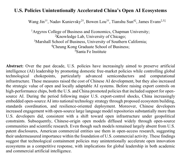 Researchers analyzing data on a laptop screen showing open-source AI model growth trends, with a map highlighting…