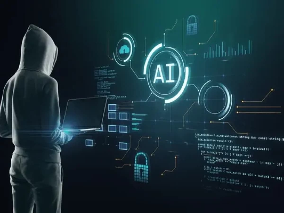AI agents on computer screens display network maps and code, outperforming human hackers in a cybersecurity…